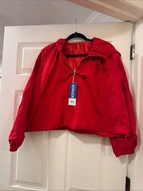 Ladies  Red Hooded Windbreaker Jacket
